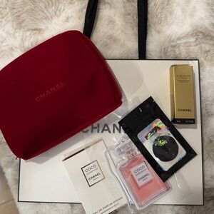 Chanel Beauty Bundle: Red Velvet Pouch, samples and unbranded air freshener